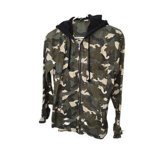H&M Divided Camo Hoodie Jacket Sweatshirt Size 6 Draw String Green Black Zip Up